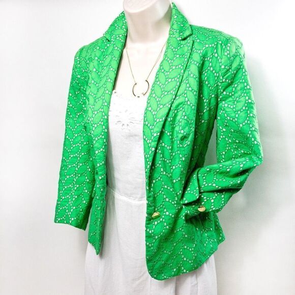 Vince Camuto Spring Green Eyelet Lace Suit Jacket Sz 0 - Picture 3 of 14